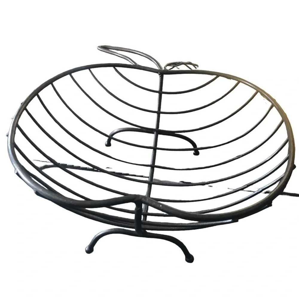 Large Wrought Iron Apple Basket Decor Fruit Fall Apple Picking 15.5”X13X8